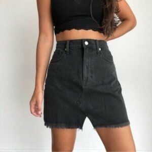 Madewell Size 30 Black Rigid A-Line Denim Mini Jean Skirt Raw Hem 5 Pocket
